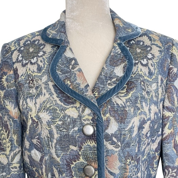 Talbots Tapestry Multicolor Blazer Jacket Women’s Size 8 Velvet Trim Floral Blue - Picture 2 of 8